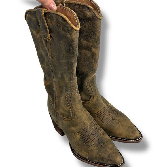 Steve Madden Cowboy Boots Size 5 Distressed Brown Albany Western Boot Leather - Picture 12 of 12